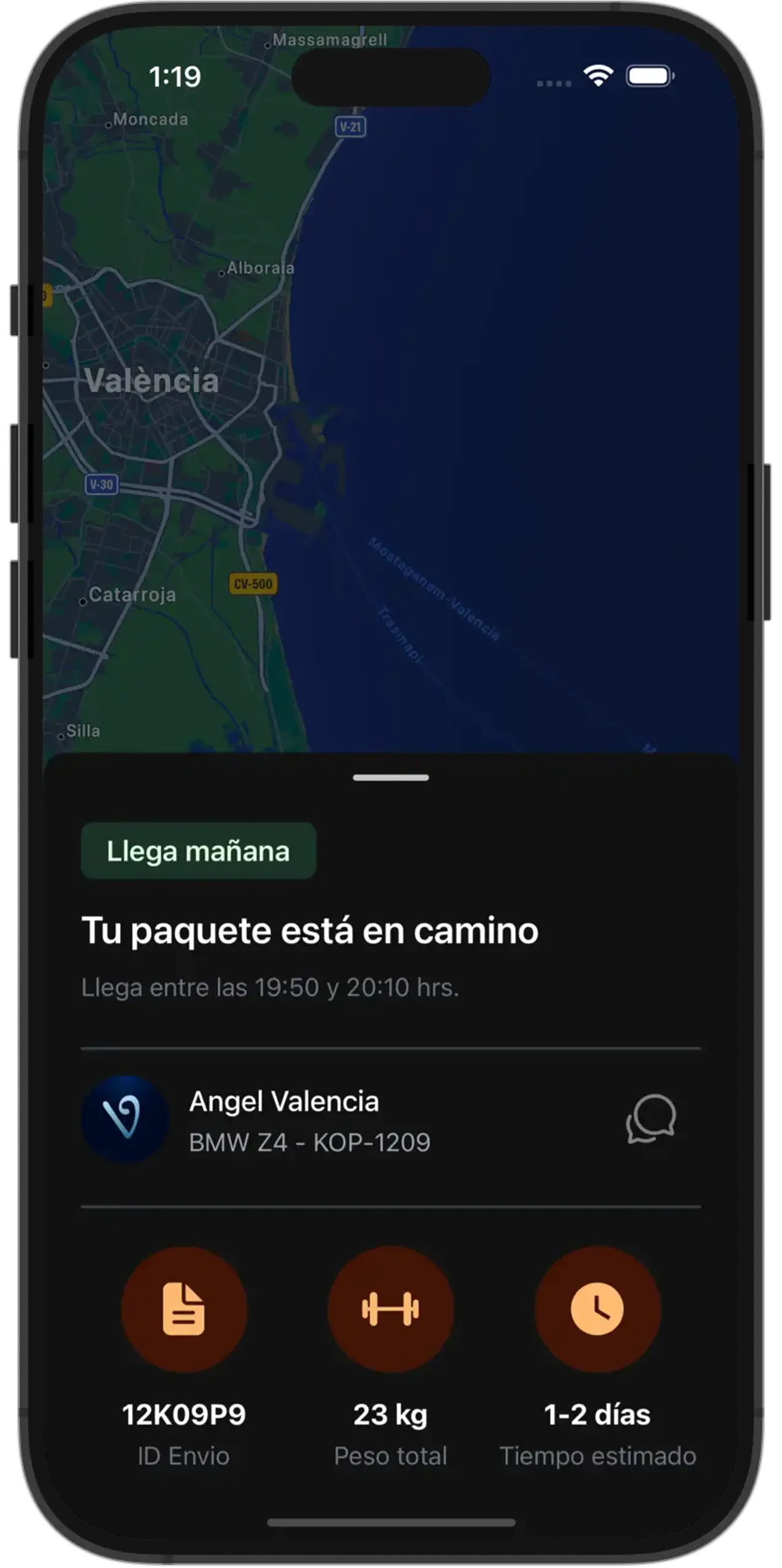Device with the tracking flow on delivery app.