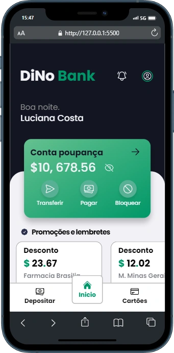 Screenshot of Bank web application.