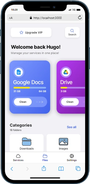 Screenshot of Cloud storage web application.