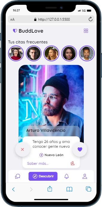 Screenshot of Dating web application.