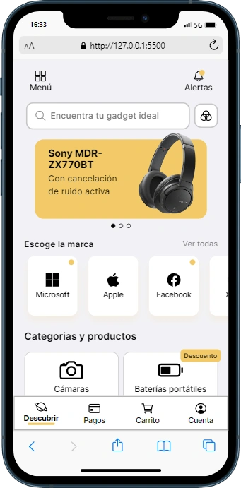 Screenshot of a gadgets store web application.